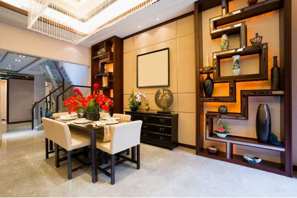 Colorful Display Hutch Dining Room